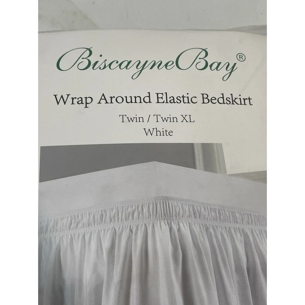 New Biscayne Bay Wrap Around Twin Sz Bed Elastic White Bedskirt 15